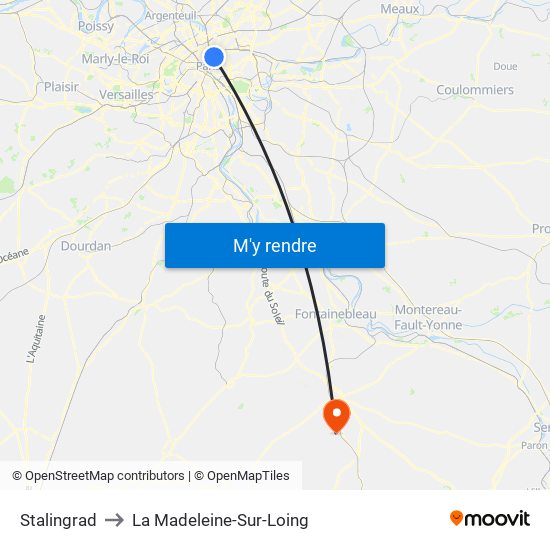 Stalingrad to La Madeleine-Sur-Loing map