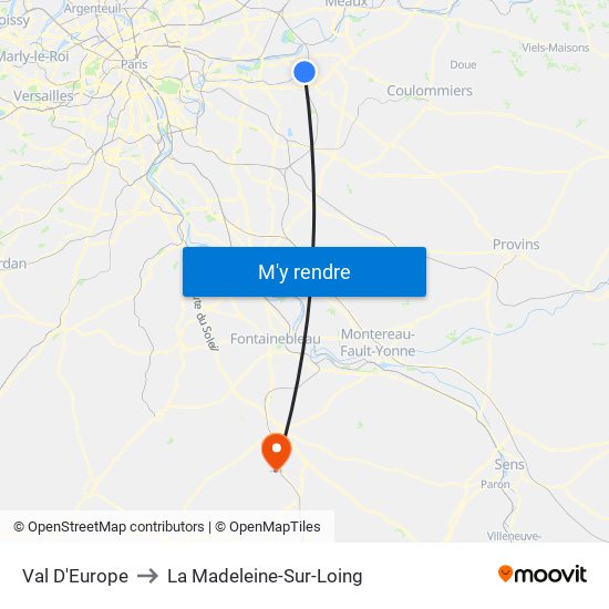 Val D'Europe to La Madeleine-Sur-Loing map