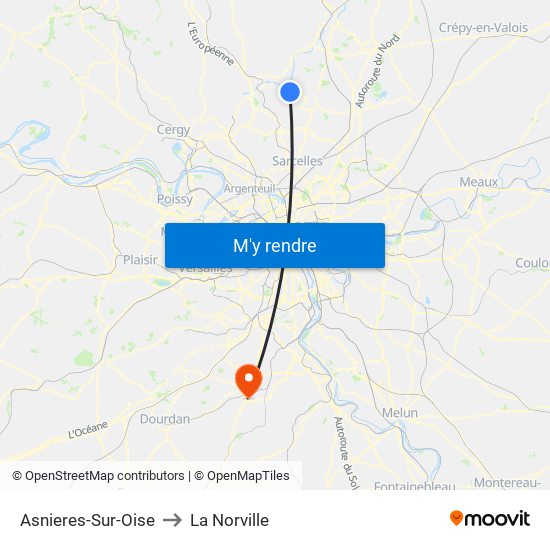 Asnieres-Sur-Oise to La Norville map