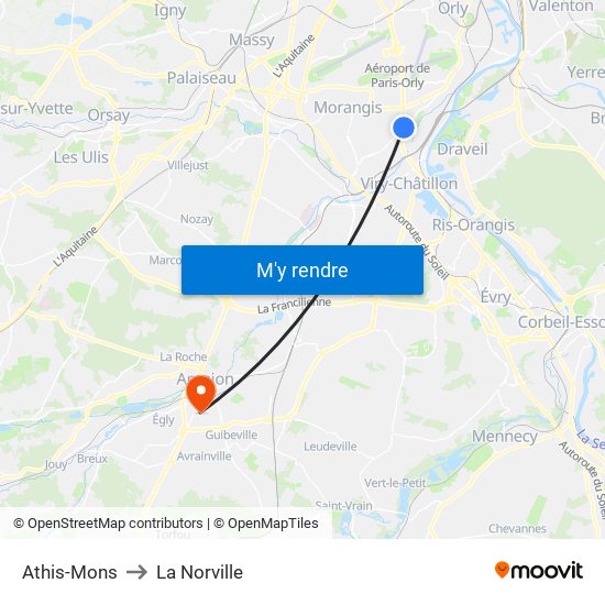 Athis-Mons to La Norville map