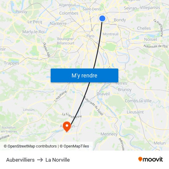 Aubervilliers to La Norville map