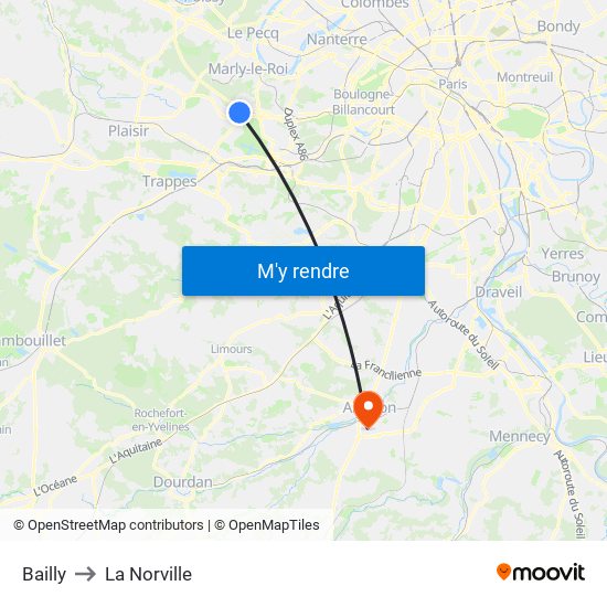Bailly to La Norville map