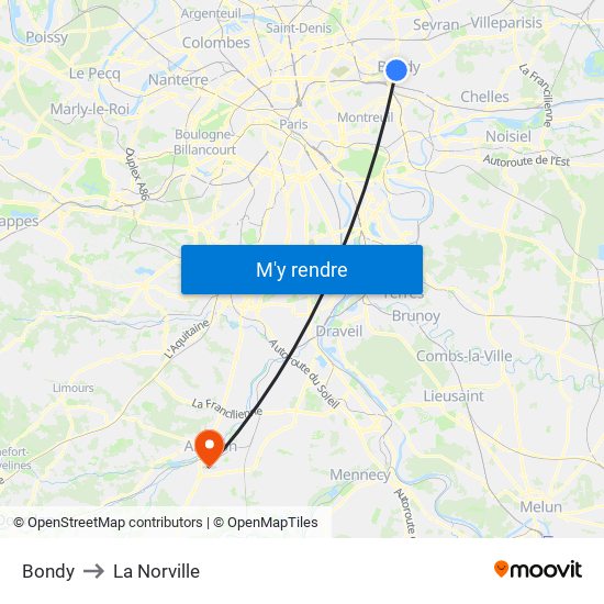 Bondy to La Norville map