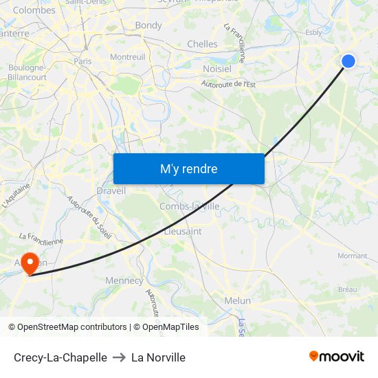 Crecy-La-Chapelle to La Norville map
