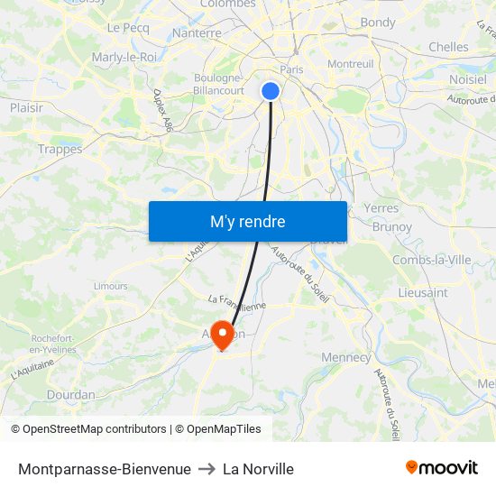 Montparnasse-Bienvenue to La Norville map