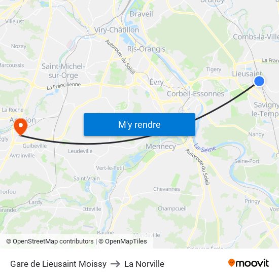 Gare de Lieusaint Moissy to La Norville map