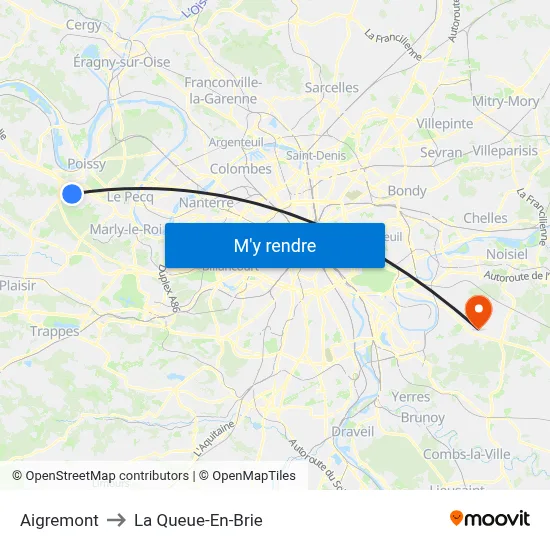 Aigremont to La Queue-En-Brie map