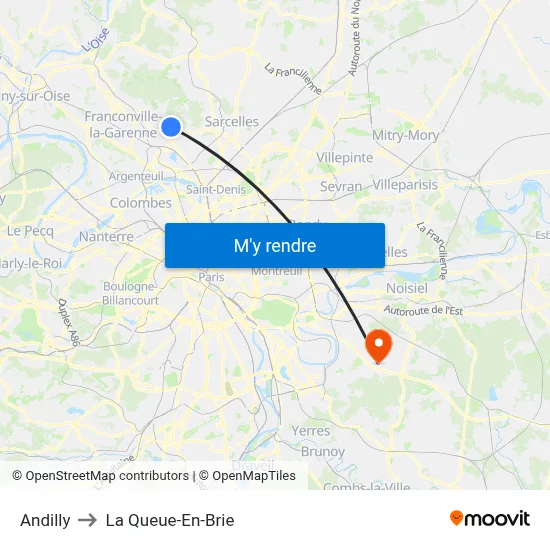 Andilly to La Queue-En-Brie map