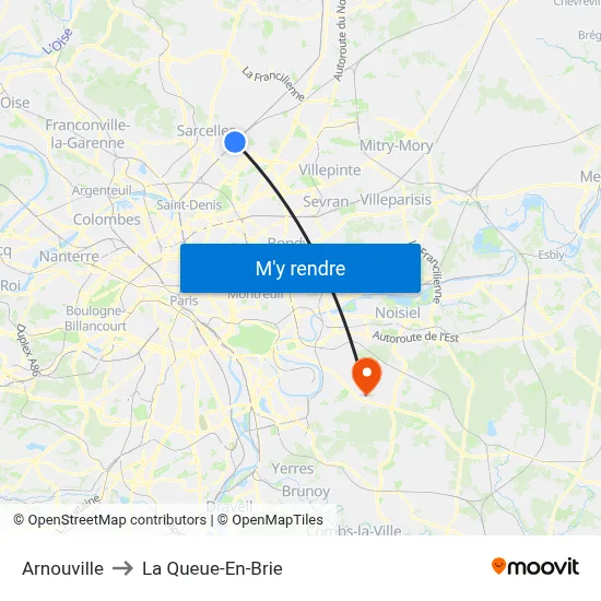 Arnouville to La Queue-En-Brie map