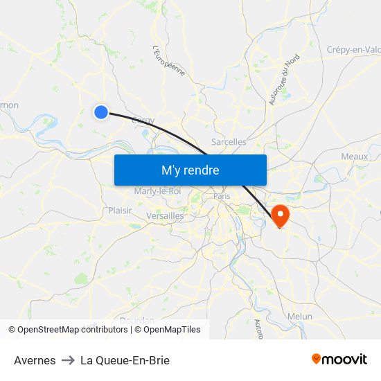 Avernes to La Queue-En-Brie map