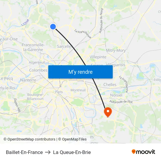 Baillet-En-France to La Queue-En-Brie map