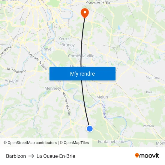 Barbizon to La Queue-En-Brie map