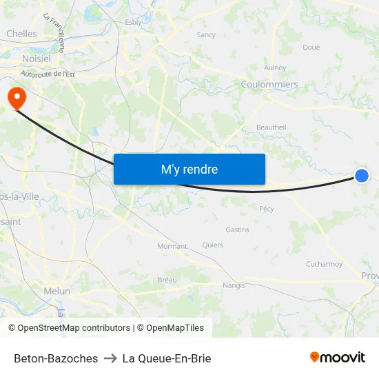 Beton-Bazoches to La Queue-En-Brie map