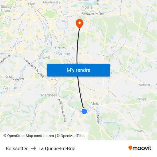 Boissettes to La Queue-En-Brie map