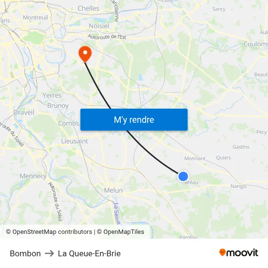 Bombon to La Queue-En-Brie map