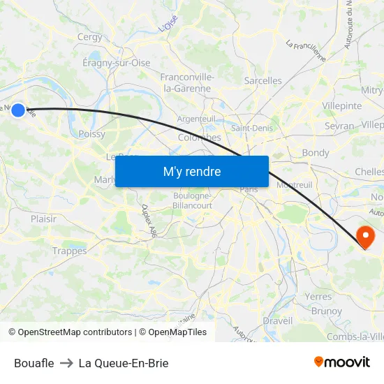 Bouafle to La Queue-En-Brie map