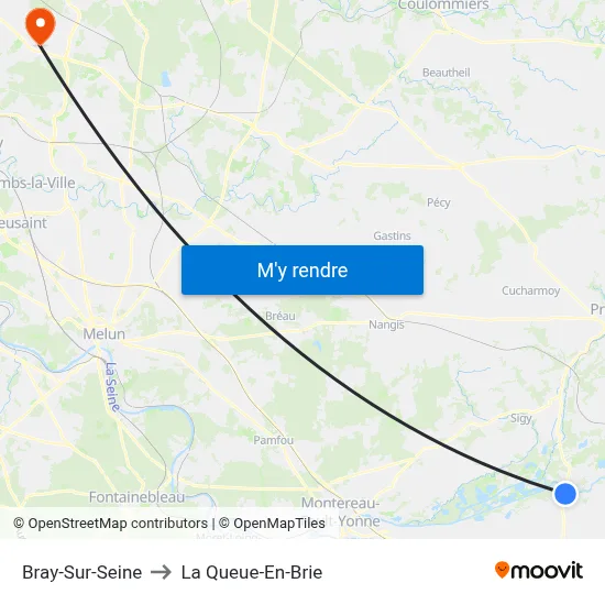 Bray-Sur-Seine to La Queue-En-Brie map