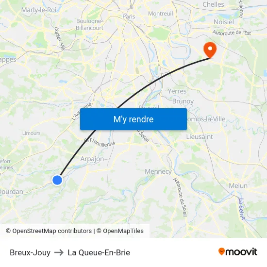 Breux-Jouy to La Queue-En-Brie map