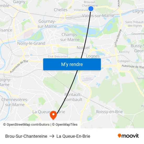 Brou-Sur-Chantereine to La Queue-En-Brie map