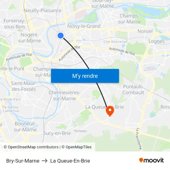 Bry-Sur-Marne to La Queue-En-Brie map