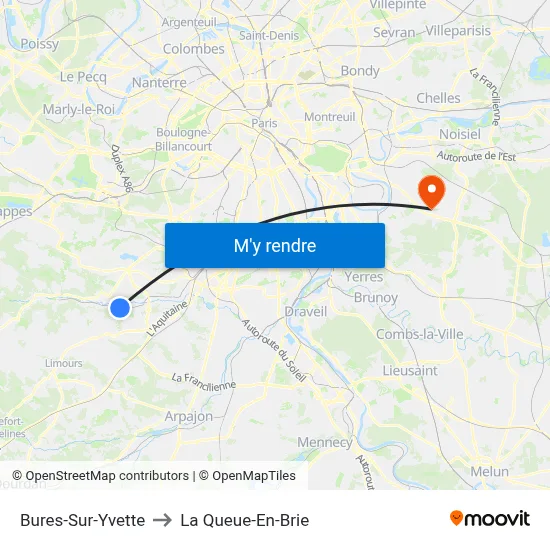 Bures-Sur-Yvette to La Queue-En-Brie map