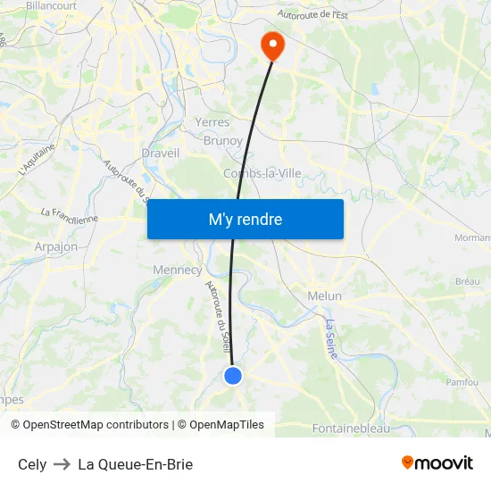Cely to La Queue-En-Brie map