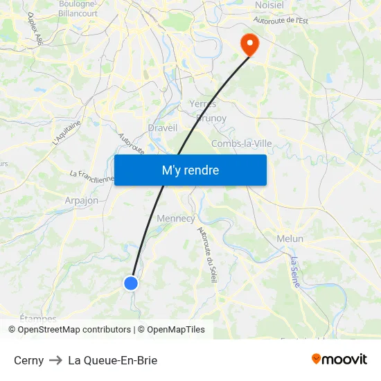 Cerny to La Queue-En-Brie map