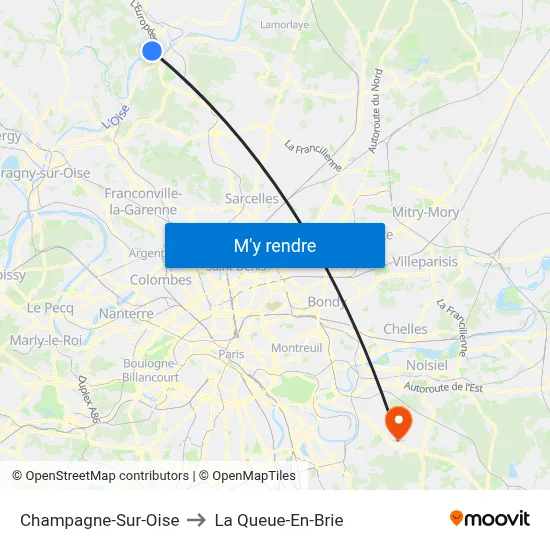 Champagne-Sur-Oise to La Queue-En-Brie map