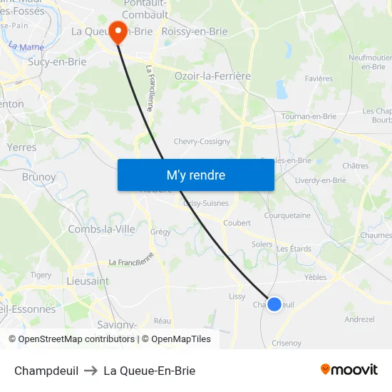 Champdeuil to La Queue-En-Brie map