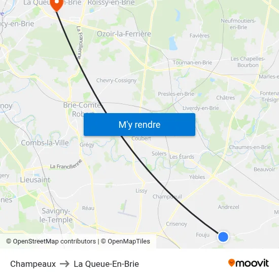 Champeaux to La Queue-En-Brie map