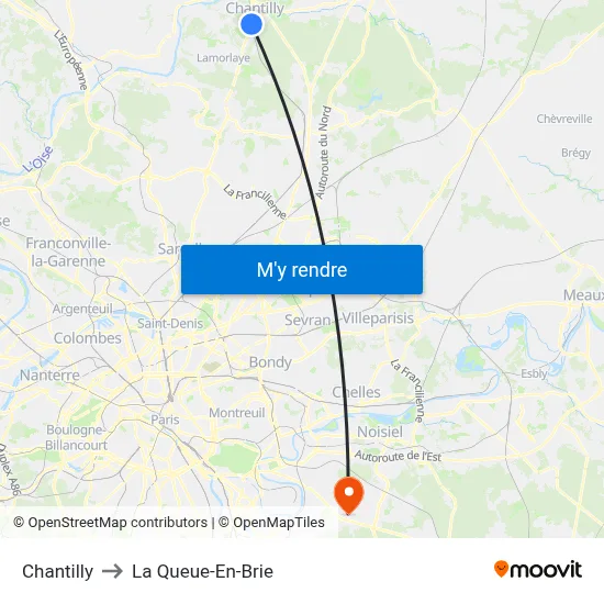 Chantilly to La Queue-En-Brie map