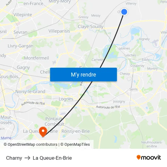 Charny to La Queue-En-Brie map