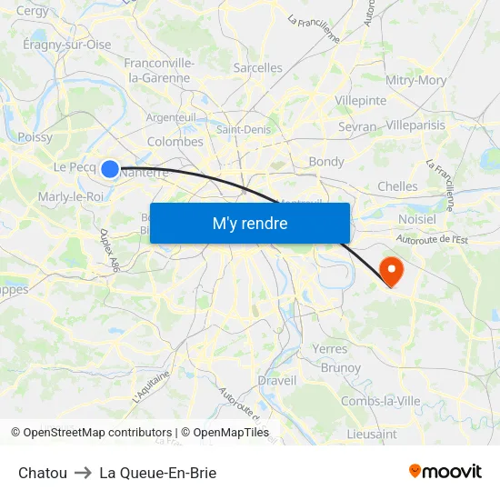 Chatou to La Queue-En-Brie map
