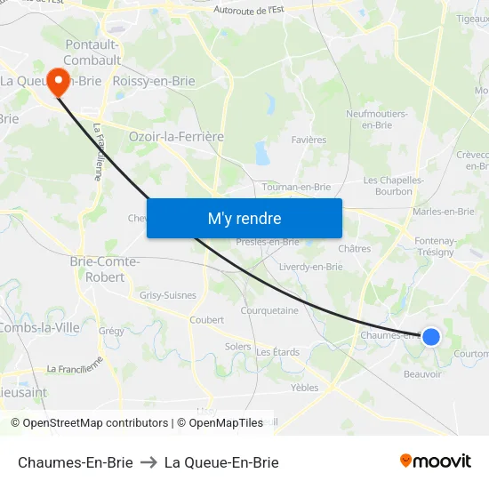 Chaumes-En-Brie to La Queue-En-Brie map