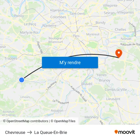 Chevreuse to La Queue-En-Brie map