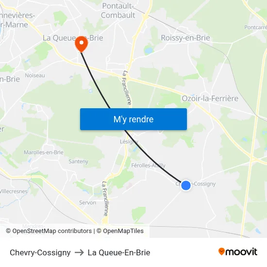 Chevry-Cossigny to La Queue-En-Brie map