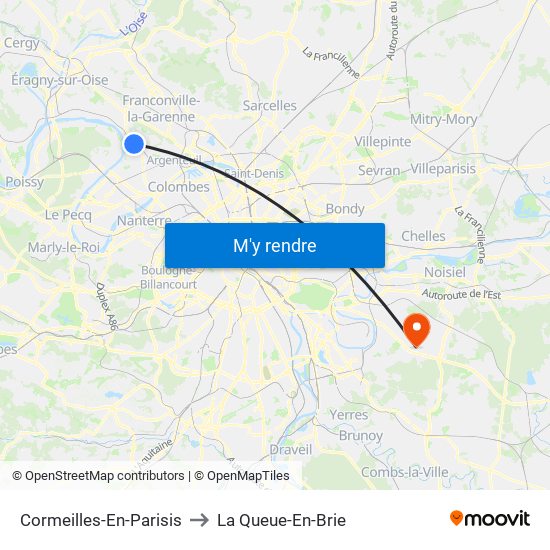 Cormeilles-En-Parisis to La Queue-En-Brie map