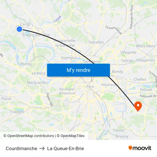 Courdimanche to La Queue-En-Brie map