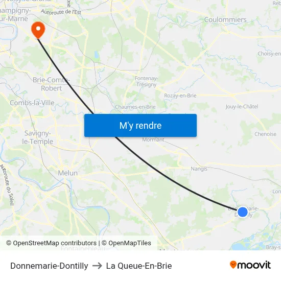 Donnemarie-Dontilly to La Queue-En-Brie map