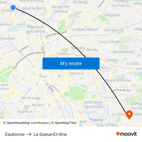 Eaubonne to La Queue-En-Brie map