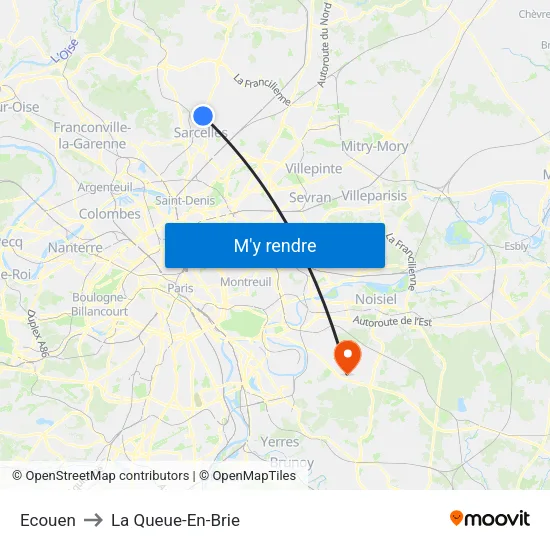Ecouen to La Queue-En-Brie map