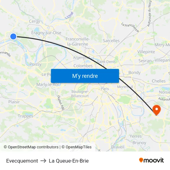 Evecquemont to La Queue-En-Brie map
