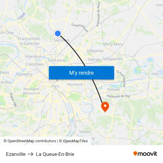 Ezanville to La Queue-En-Brie map