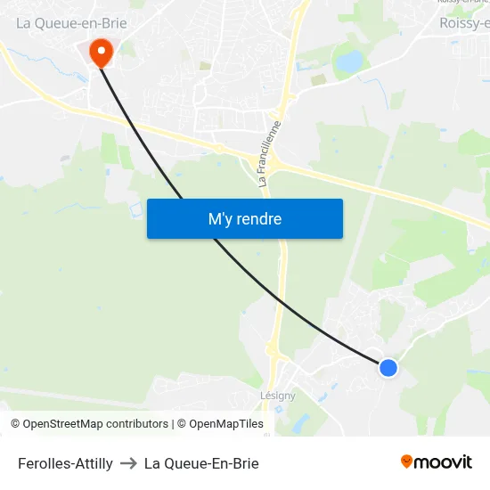Ferolles-Attilly to La Queue-En-Brie map