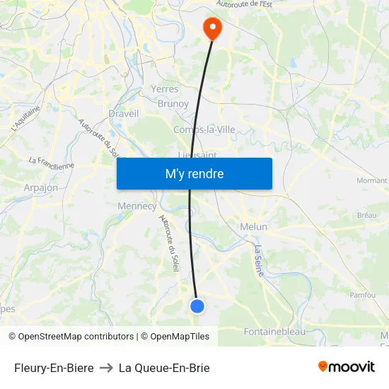 Fleury-En-Biere to La Queue-En-Brie map