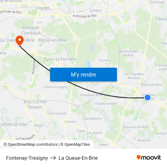 Fontenay-Tresigny to La Queue-En-Brie map