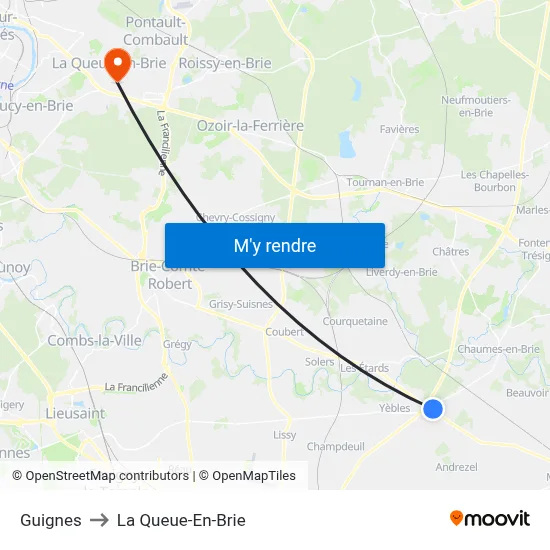 Guignes to La Queue-En-Brie map