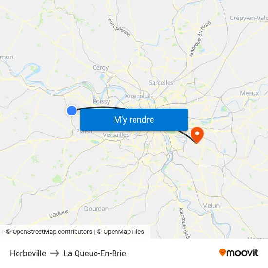 Herbeville to La Queue-En-Brie map
