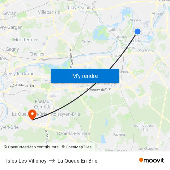 Isles-Les-Villenoy to La Queue-En-Brie map