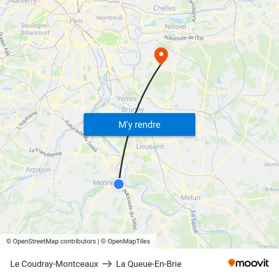 Le Coudray-Montceaux to La Queue-En-Brie map